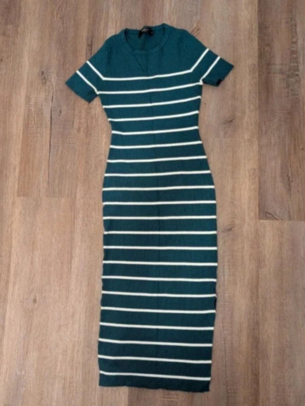 zesica teal and white striped fitted dress